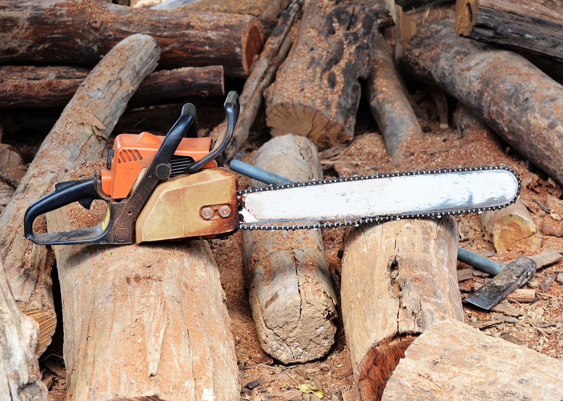 chain saws cut logs